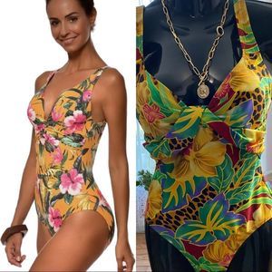 OSCAR de la Renta vintage tropical jungle print one piece swimsuit Sz S